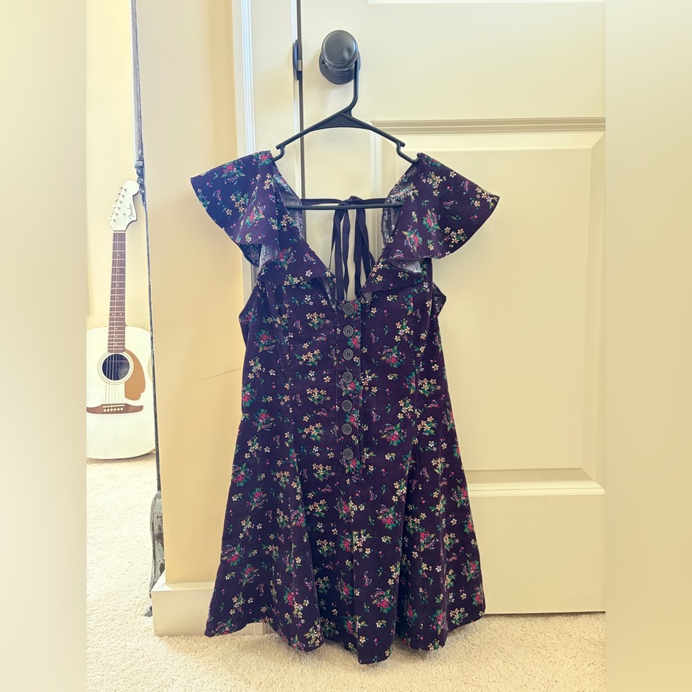 Free People Corduroy Floral Tie-Back Flutter Sleeve Romper